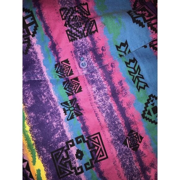 Wrangler 1990's Vintage South Western Aztec Style Print Long Sleeve Button Up XL - Picture 10 of 12